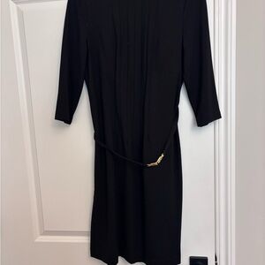 Talbots Black Midi Dress with Gold Buckle Belt